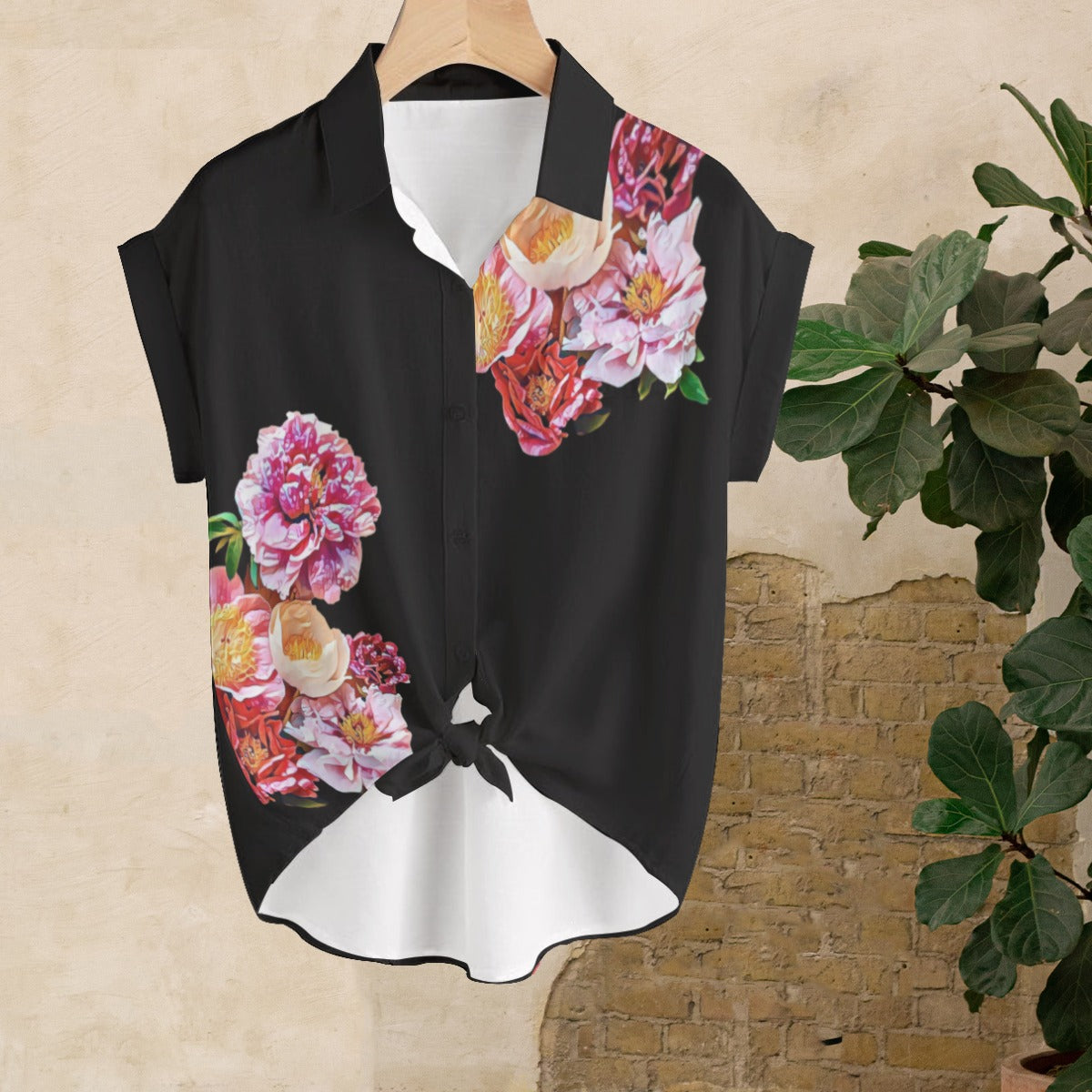 Painted Florals Women's Button Up Blouse
