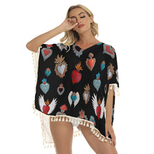 Load image into Gallery viewer, San Miguel My Heart Women&#39;s Black Square Fringed Boho Poncho
