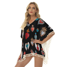 Load image into Gallery viewer, San Miguel My Heart Women&#39;s Black Square Fringed Boho Poncho
