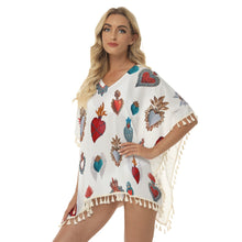 Load image into Gallery viewer, San Miguel My Heart Women&#39;s White Square Fringed Boho Poncho
