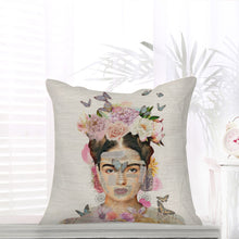 Load image into Gallery viewer, Oh My Frida Floral Butterfly Collage Pillow Cover | Hemp/Linen cotton

