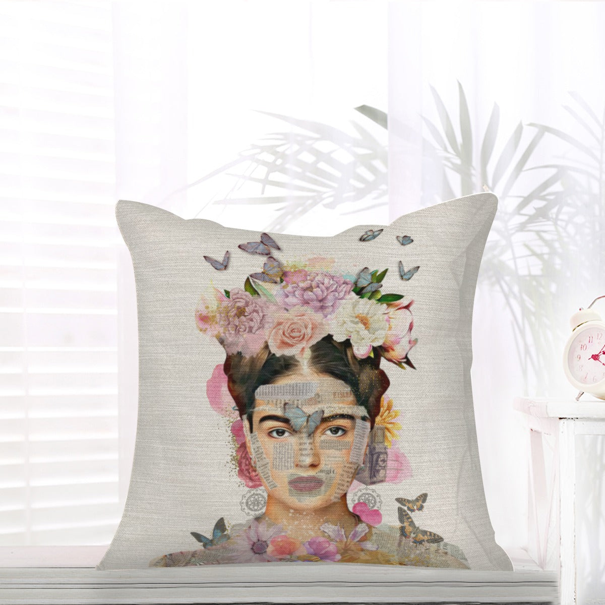 Oh My Frida Floral Butterfly Collage Pillow Cover | Hemp/Linen cotton