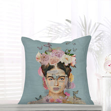 Load image into Gallery viewer, Oh My Frida Floral Butterfly Collage Pillow Cover | Linen/Hemp
