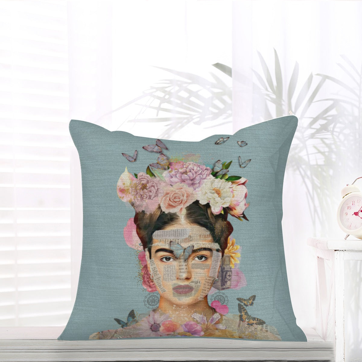 Oh My Frida Floral Butterfly Collage Pillow Cover | Linen/Hemp