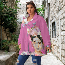 Load image into Gallery viewer, Oh My Frida Floral Butterfly Collage Women&#39;s Mauve Borg Fleece With Zipper (Plus Size)
