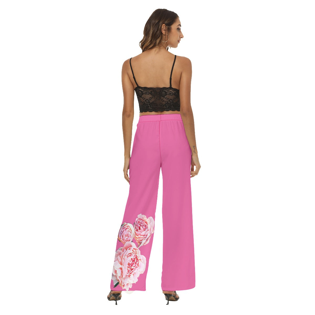 Hot Pink Peony Floral Women's Casual Straight-leg Pants