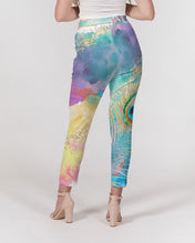 Load image into Gallery viewer, Painted Peacock Watercolor Women&#39;s Belted Tapered Pants

