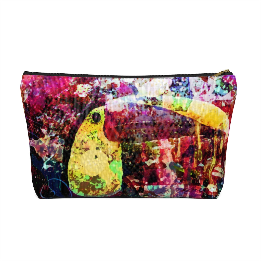 Abstract Toucan Zipper Cosmetic Accessory Pouch w T-bottom