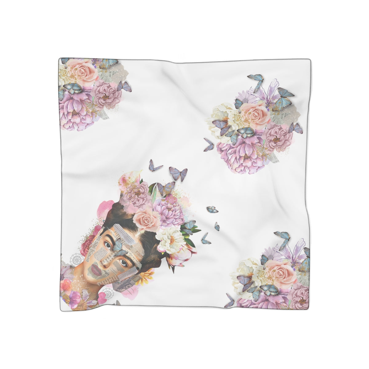 Oh My Frida! Floral Butterfly Collage White Scarf