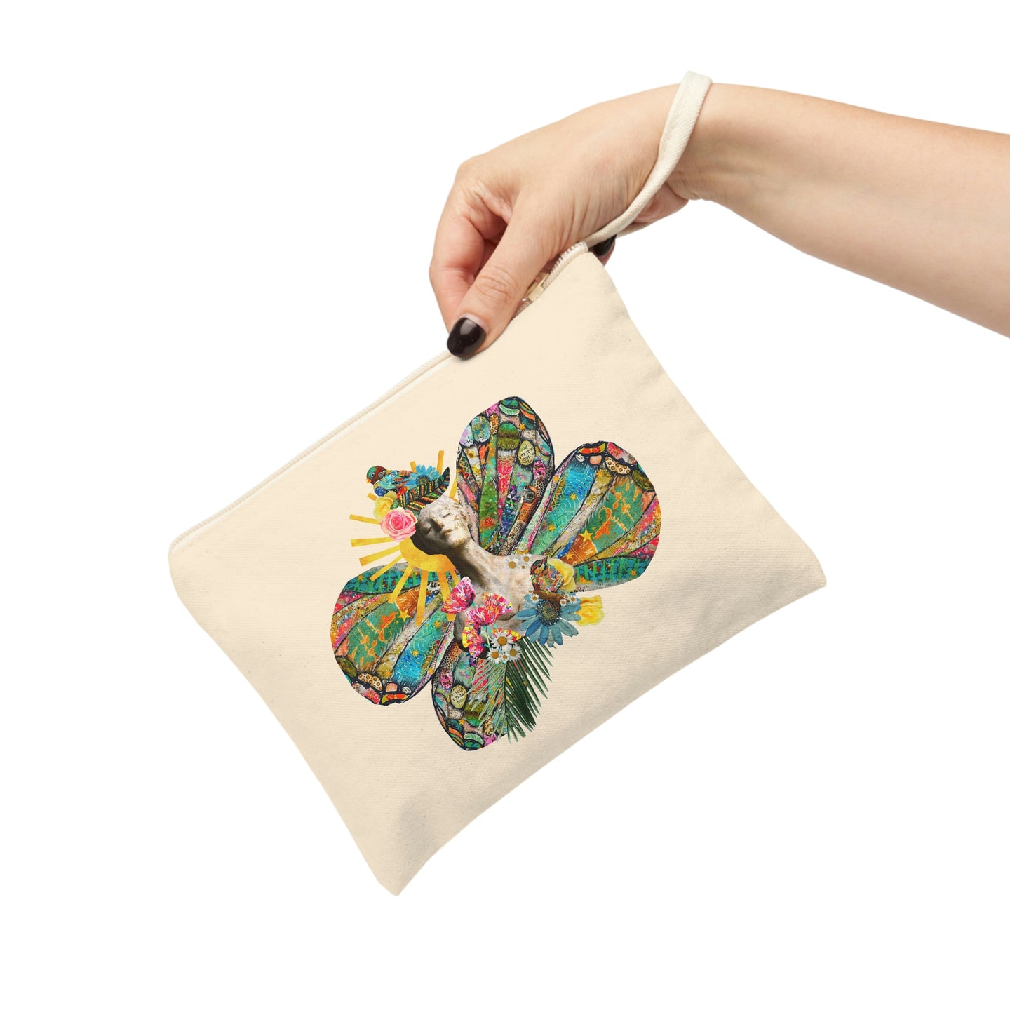 Freedom Butterfly Collage Canvas Cotton Zipper Pouch