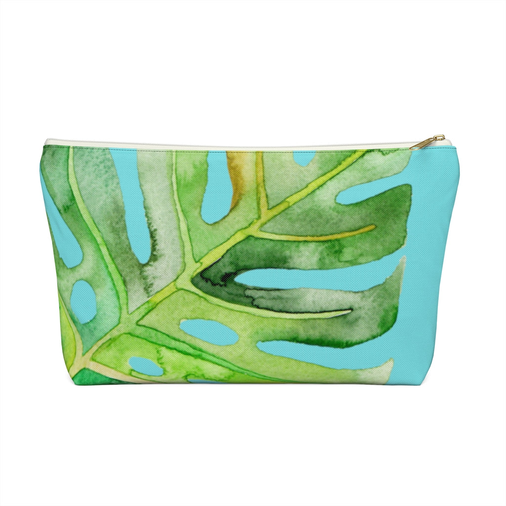 Jungle Leaf Cosmetic Accessory Pouch w T-bottom