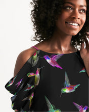 Load image into Gallery viewer, Hummingbird Pattern Paradise Women&#39;s Open Shoulder A-Line Dress
