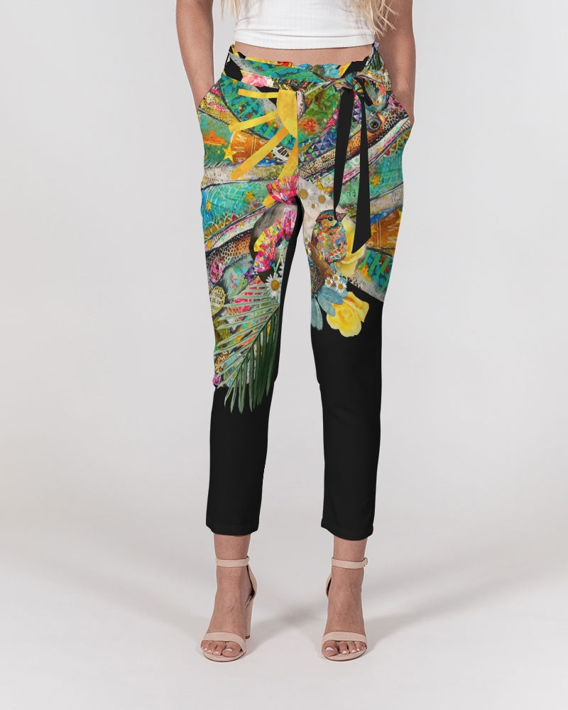 Freedom Butterfly Collage Women's Belted Tapered Pants