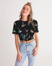 Load image into Gallery viewer, Hummingbird Pattern Paradise Women&#39;s Twist-Front Cropped Tee
