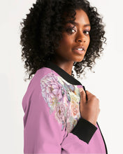 Load image into Gallery viewer, Oh My Frida! Floral Butterfly Collage Women&#39;s Mauve Pink Bomber Jacket
