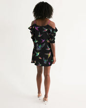 Load image into Gallery viewer, Hummingbird Pattern Paradise Women&#39;s Open Shoulder A-Line Dress
