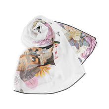 Load image into Gallery viewer, Oh My Frida! Floral Butterfly Collage White Scarf
