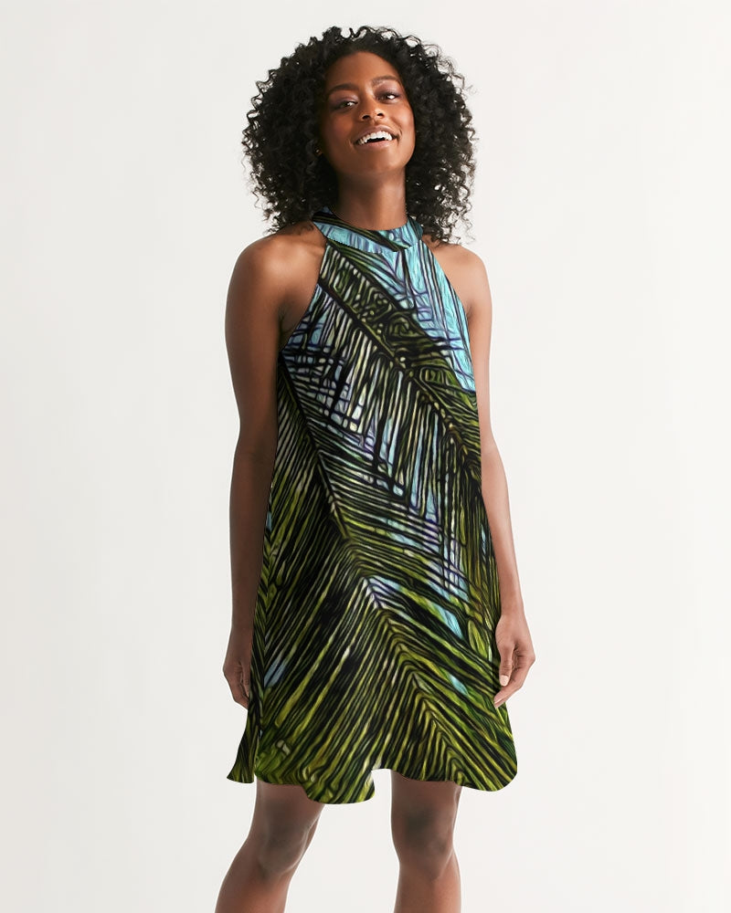 The Bright Painted Palm Women's Halter Dress