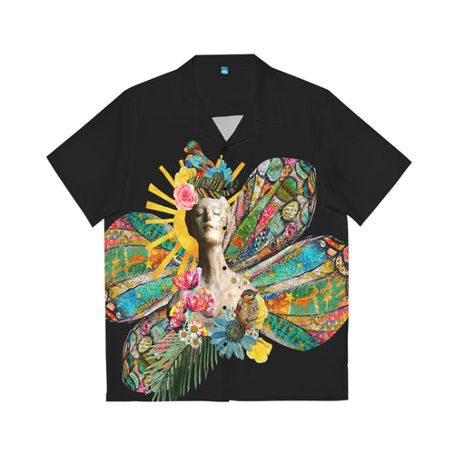 Freedom Butterfly Collage Men's Hawaiian Button Up Shirt 