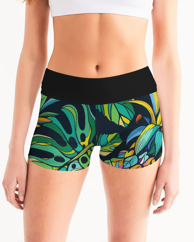 Bora Bora Pineapple Jungle Women's Mid-Rise Yoga Shorts
