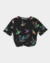 Load image into Gallery viewer, Hummingbird Pattern Paradise Women&#39;s Twist-Front Cropped Tee
