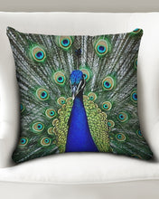 Load image into Gallery viewer, Grand Peacock Throw Pillow Case 20&quot;x20&quot; Upcycled Plastic Textile

