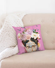 Load image into Gallery viewer, Oh My Frida! Mauve Pink Throw Pillow Case 16&quot;x16&quot;Upcycled Plastic Textile
