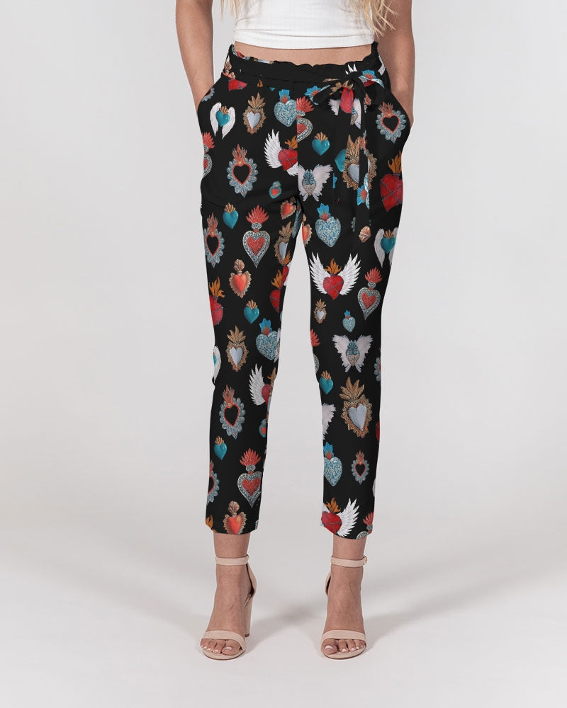 San Miguel My Heart Black Women's Belted Tapered Pants Upcycled Plastic Textiles