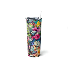 Load image into Gallery viewer, Floral Explosion Skinny Steel Tumbler with Straw, 20oz
